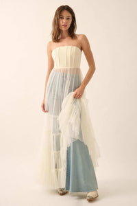 Secret Love Sheer Tiered Tulle Corset Maxi Dress - ShopPromesa