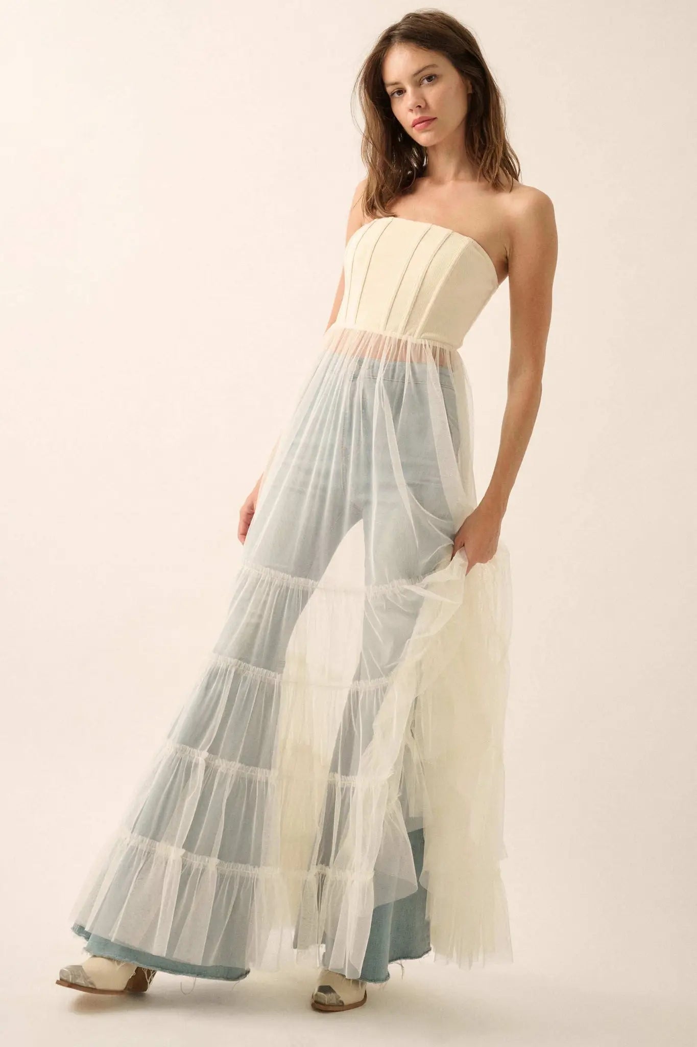 Secret Love Sheer Tiered Tulle Corset Maxi Dress - ShopPromesa