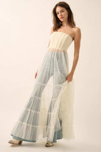 Secret Love Sheer Tiered Tulle Corset Maxi Dress - ShopPromesa