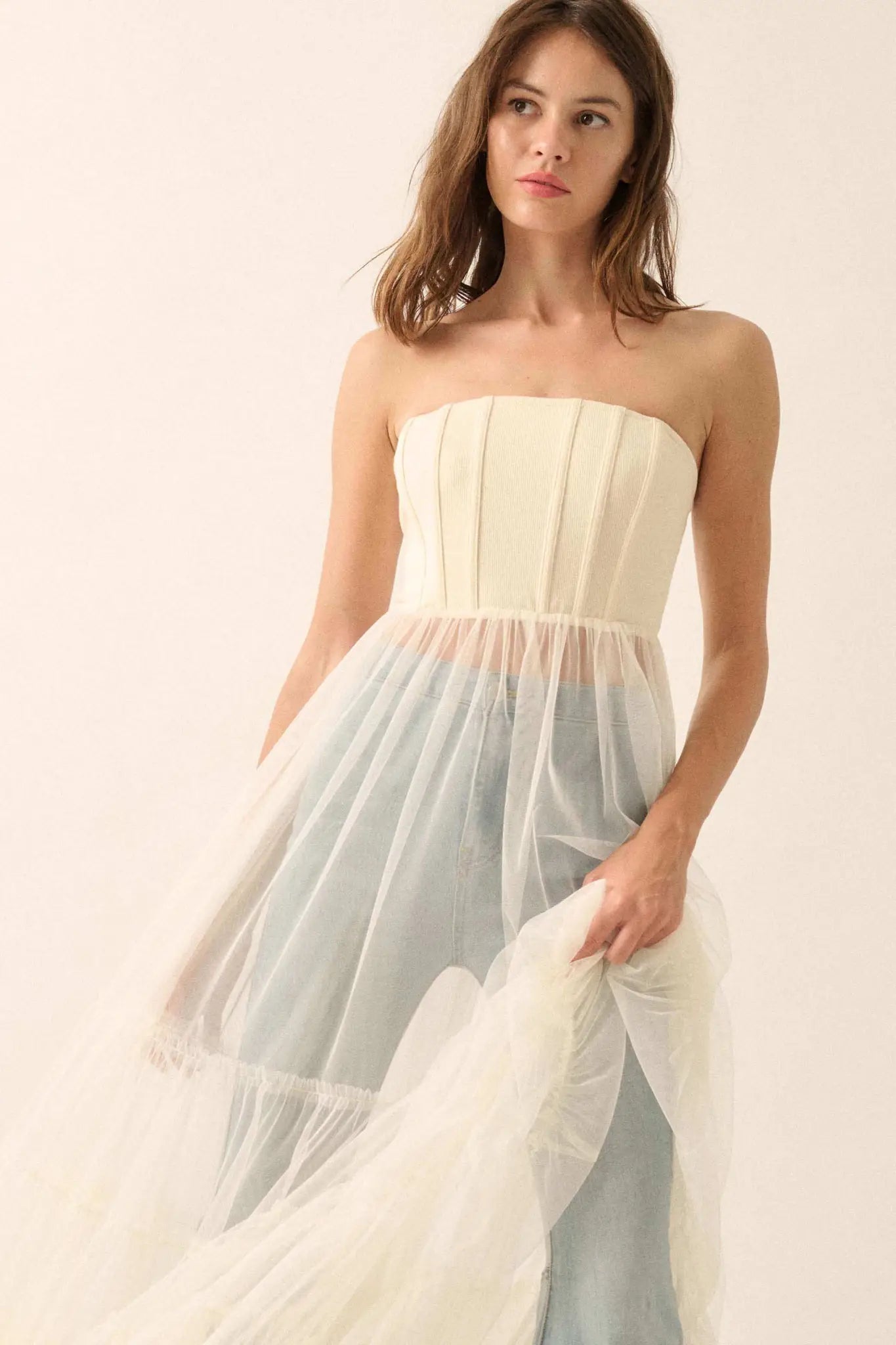 Secret Love Sheer Tiered Tulle Corset Maxi Dress - ShopPromesa