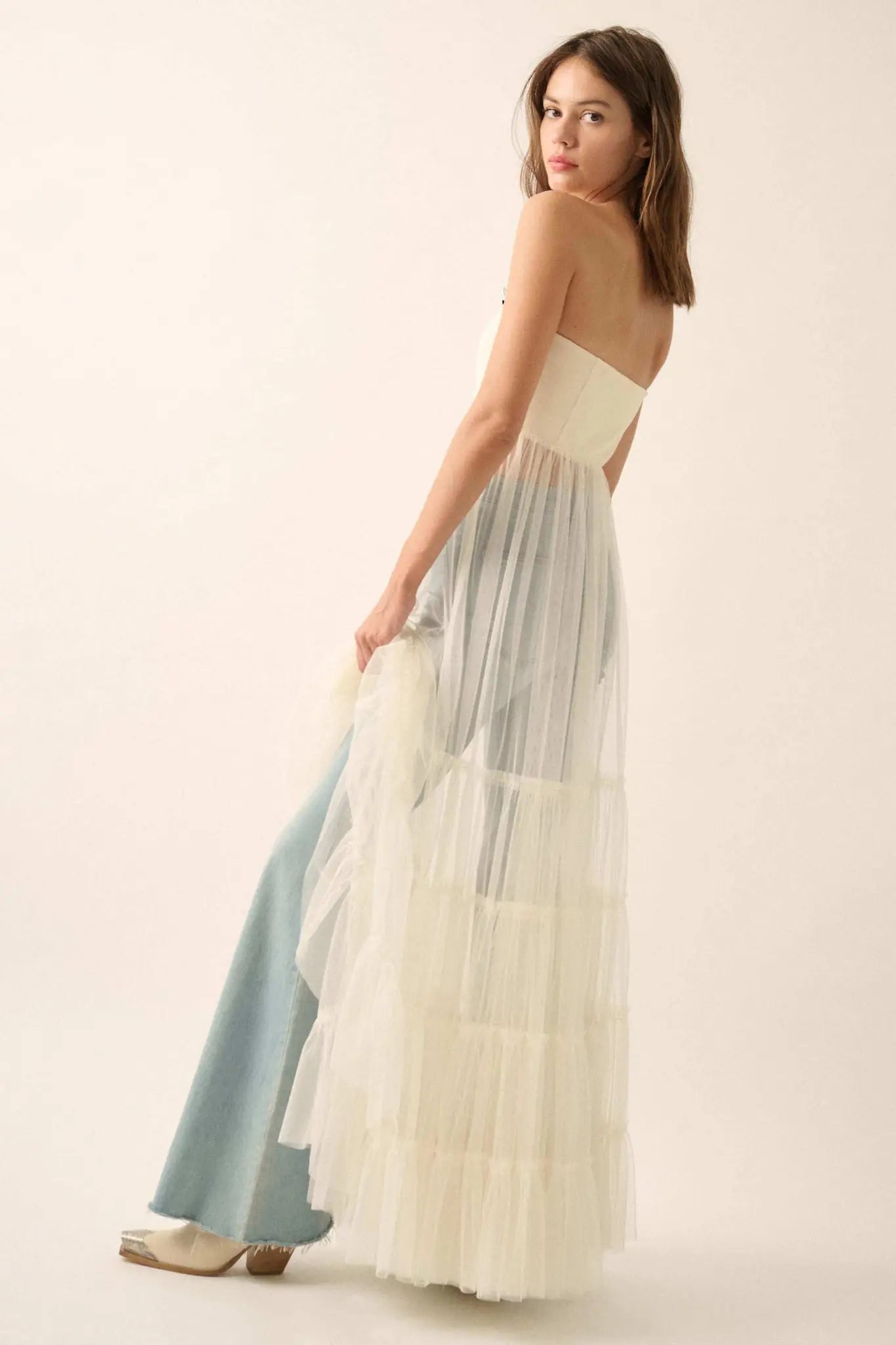 Secret Love Sheer Tiered Tulle Corset Maxi Dress - ShopPromesa