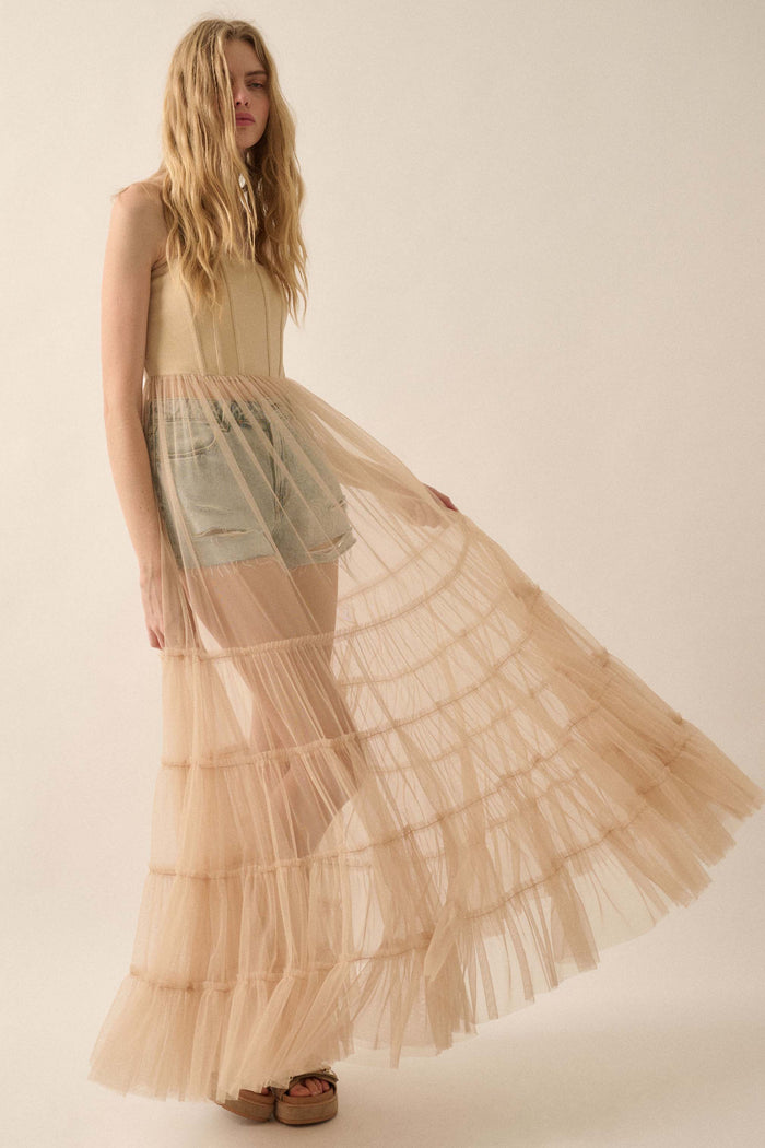 Secret Love Sheer Tiered Tulle Corset Maxi Dress - ShopPromesa