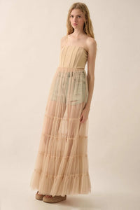 Secret Love Sheer Tiered Tulle Corset Maxi Dress - ShopPromesa