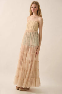 Secret Love Sheer Tiered Tulle Corset Maxi Dress - ShopPromesa