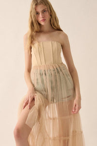 Secret Love Sheer Tiered Tulle Corset Maxi Dress - ShopPromesa