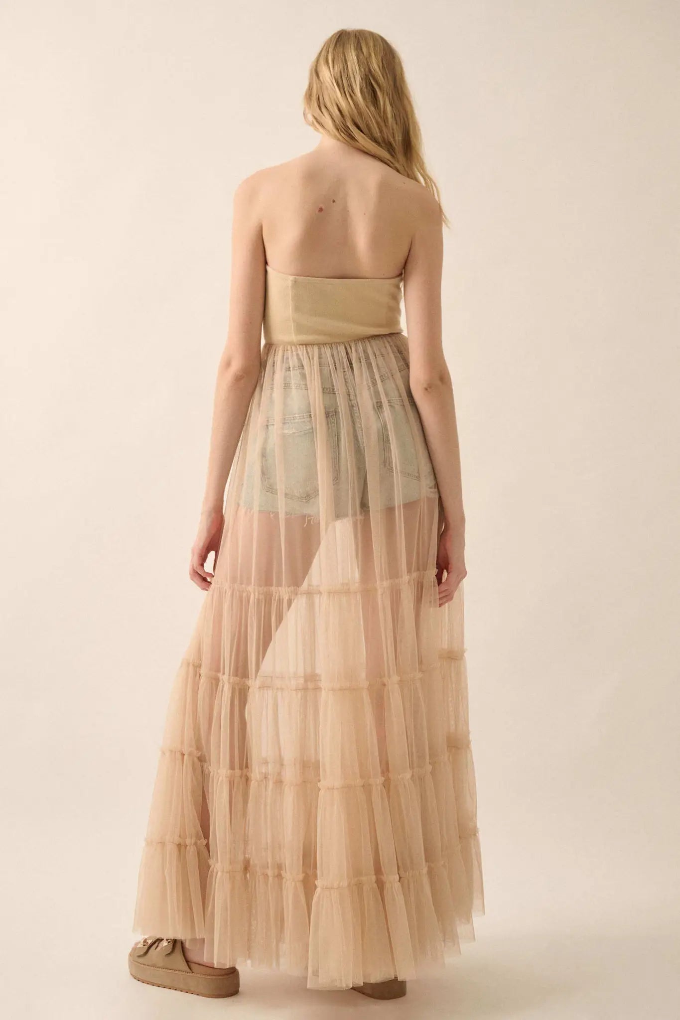 Secret Love Sheer Tiered Tulle Corset Maxi Dress - ShopPromesa