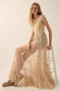 Secret Love Sheer Tiered Tulle Corset Maxi Dress - ShopPromesa
