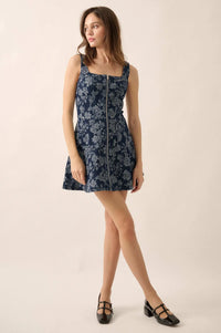 Blue Beauty Floral Jacquard Denim Mini Dress - ShopPromesa