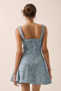 Blue Beauty Floral Jacquard Denim Mini Dress - ShopPromesa