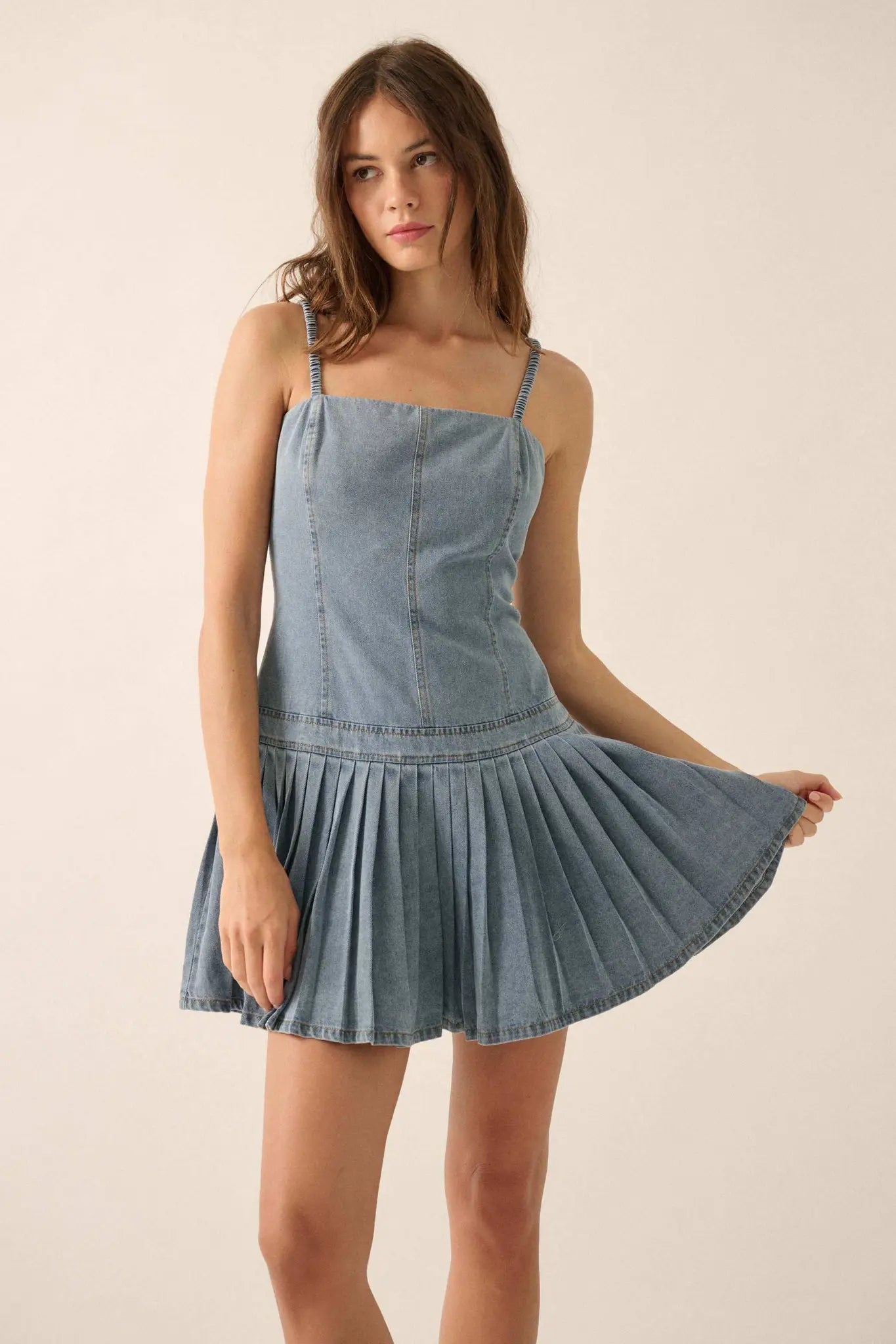 Blue Me Away Denim Drop-Waist Cami Mini Dress - ShopPromesa