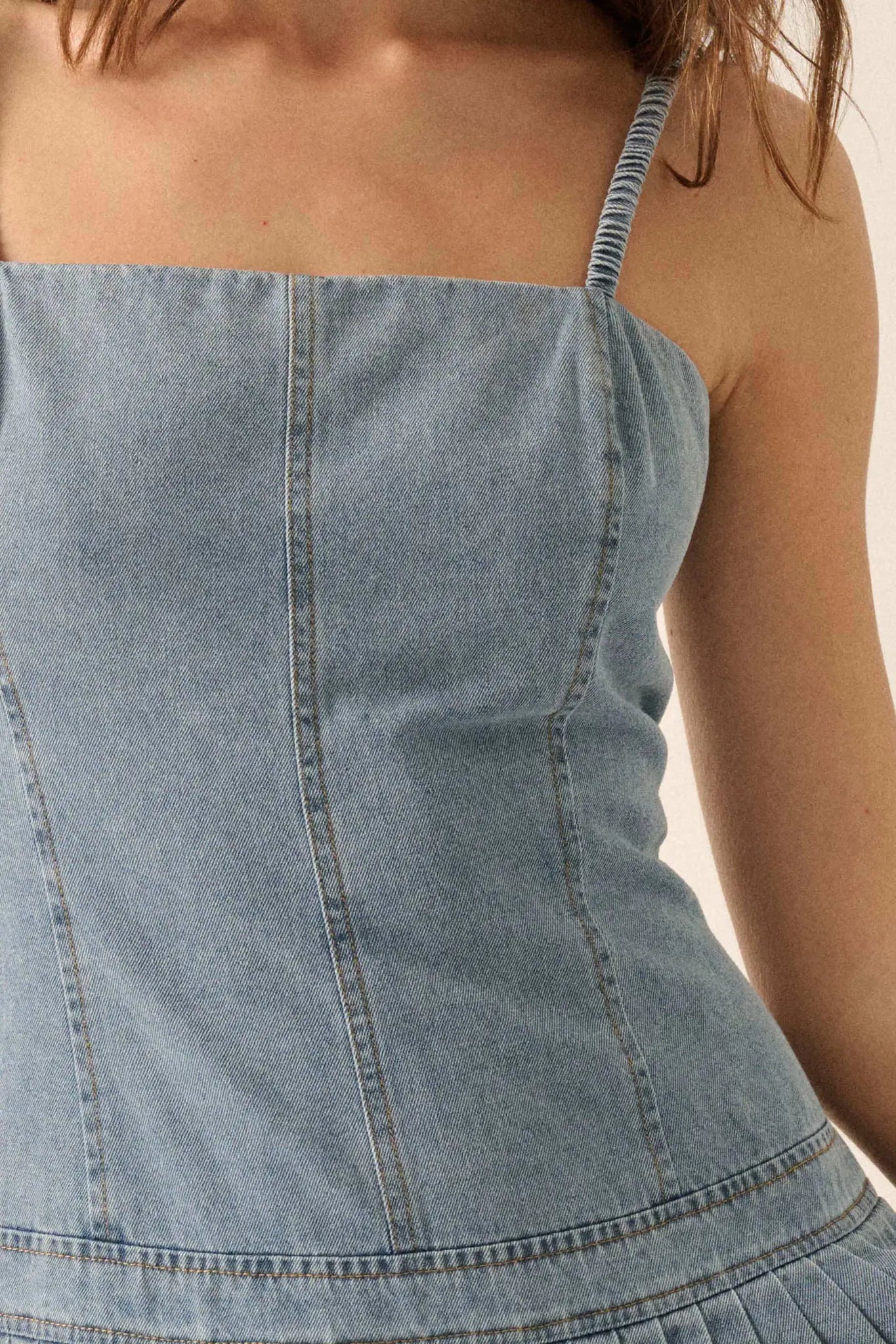 Blue Me Away Denim Drop-Waist Cami Mini Dress Dark Denim / S Blue Me Away Denim Drop-Waist Cami Mini Dress Dark Denim / S