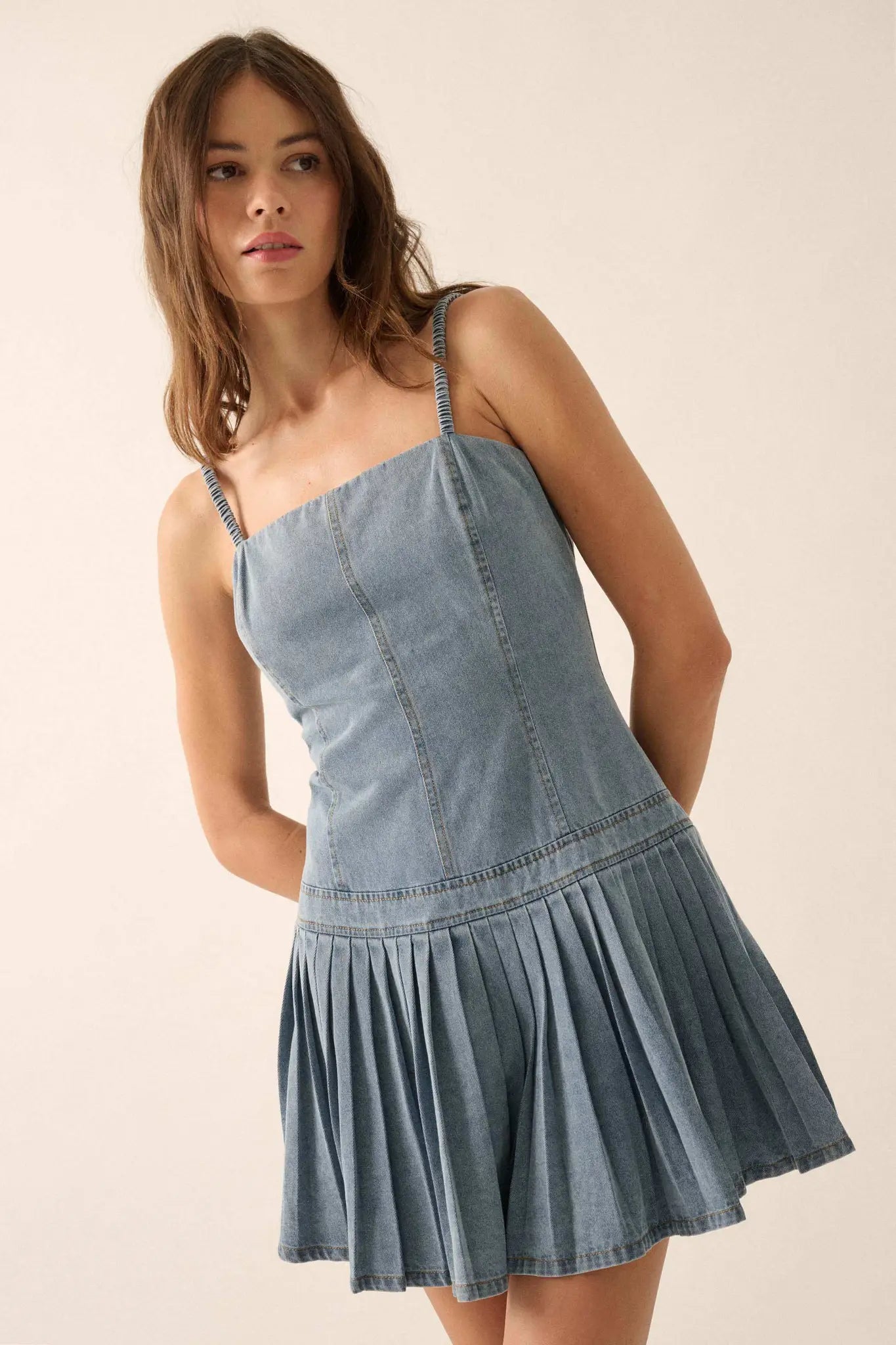 Blue Me Away Denim Drop-Waist Cami Mini Dress Dark Denim / S Blue Me Away Denim Drop-Waist Cami Mini Dress Dark Denim / S