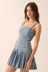 Blue Me Away Denim Drop-Waist Cami Mini Dress - ShopPromesa