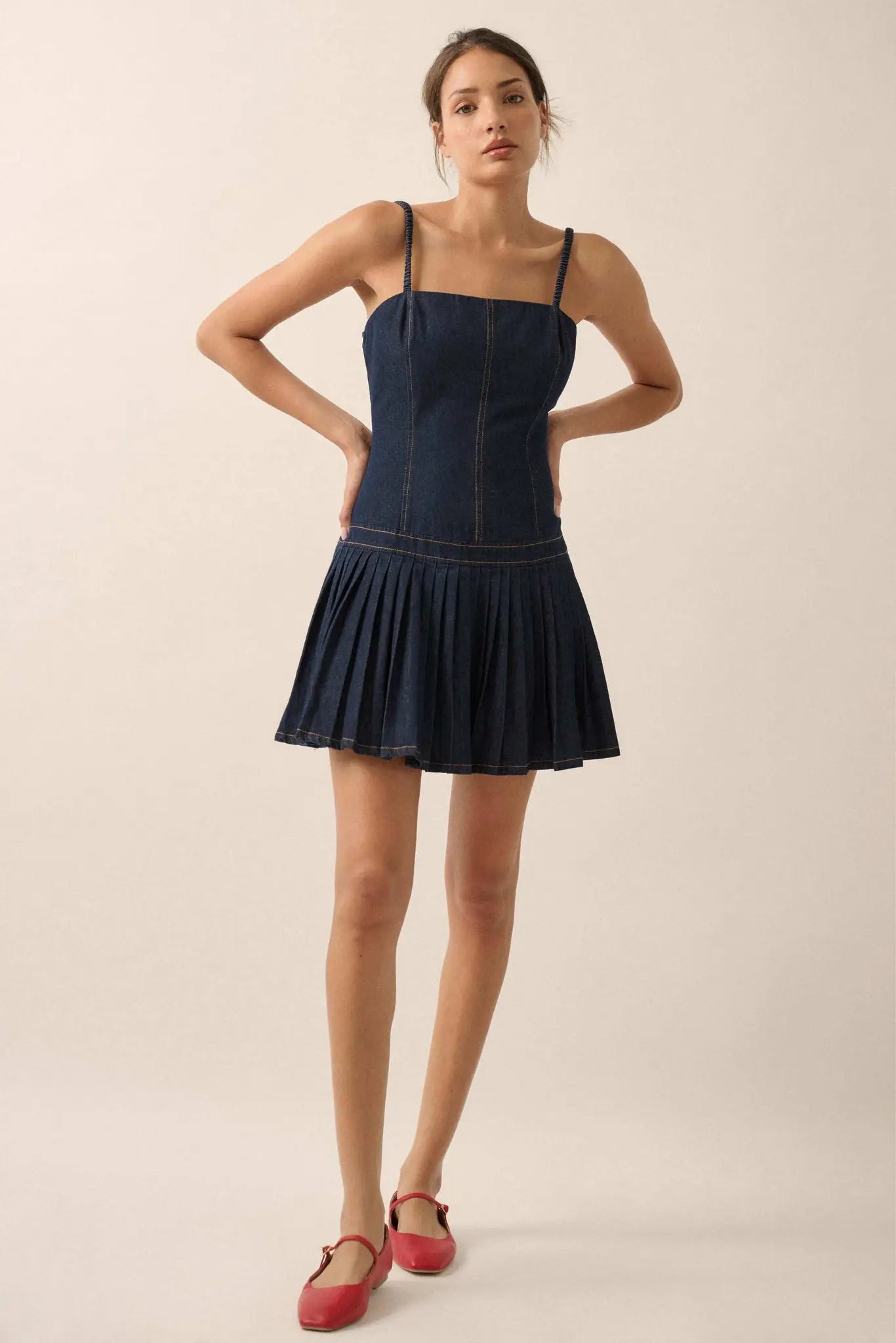 Blue Me Away Denim Drop-Waist Cami Mini Dress - ShopPromesa
