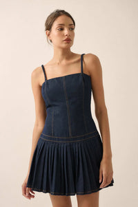Blue Me Away Denim Drop-Waist Cami Mini Dress - ShopPromesa