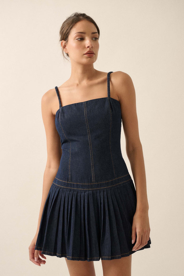 Blue Me Away Denim Drop-Waist Cami Mini Dress - ShopPromesa