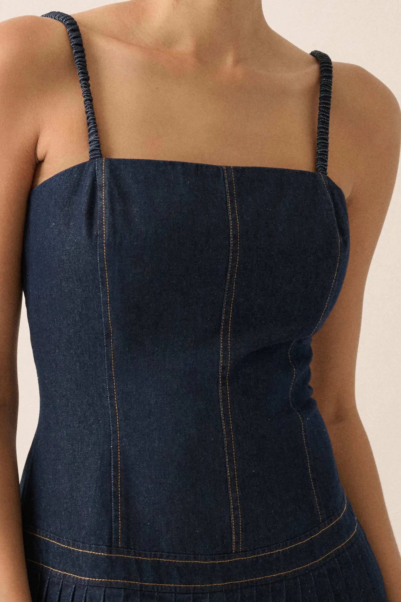 Blue Me Away Denim Drop-Waist Cami Mini Dress