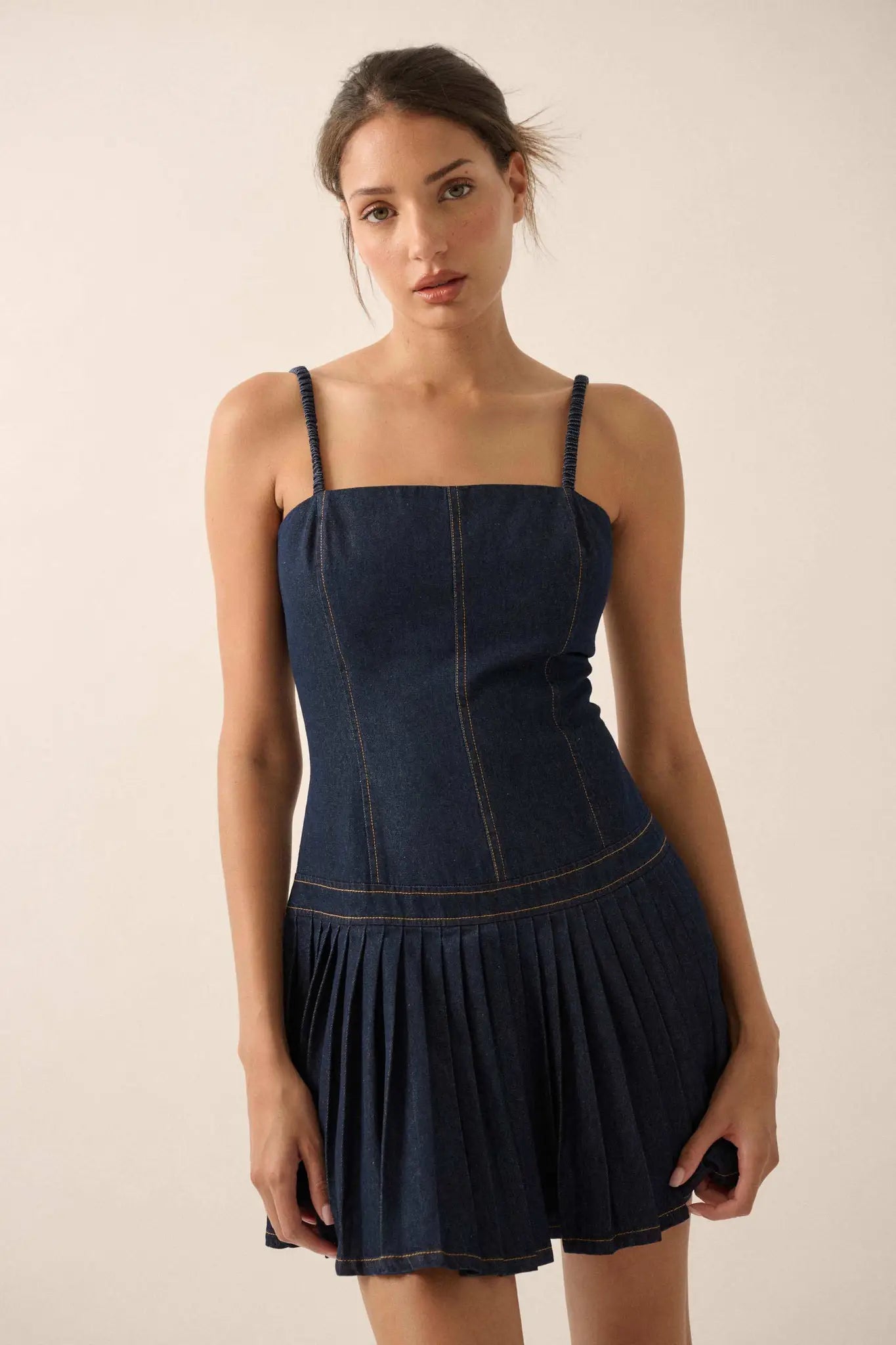 Blue Me Away Denim Drop-Waist Cami Mini Dress - ShopPromesa