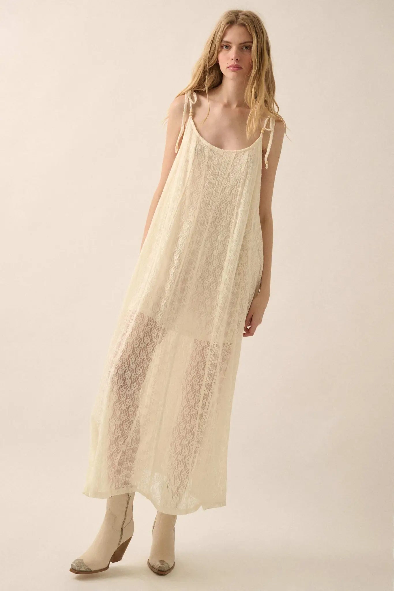 Heaven Knows Paneled Lace Maxi Slip Dress, Cream / M Heaven Knows Paneled Lace Maxi Slip Dress, Cream / M