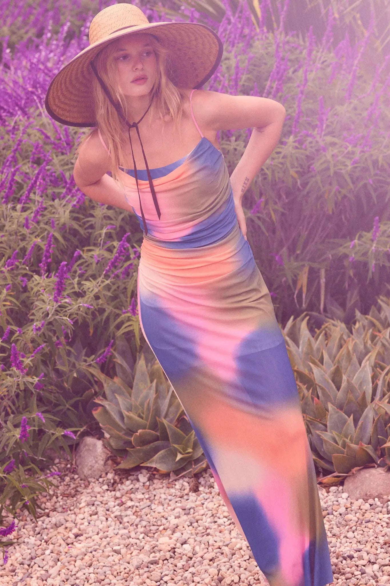 True Colors Tie-Dye Mesh Ruched Corset Maxi Dress Pink & Blue & Green / S True Colors Tie-Dye Mesh Ruched Corset Maxi Dress Pink & Blue & Green / S