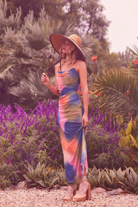 True Colors Tie-Dye Mesh Ruched Corset Maxi Dress - ShopPromesa