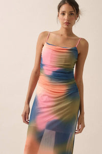 True Colors Tie-Dye Mesh Ruched Corset Maxi Dress - ShopPromesa