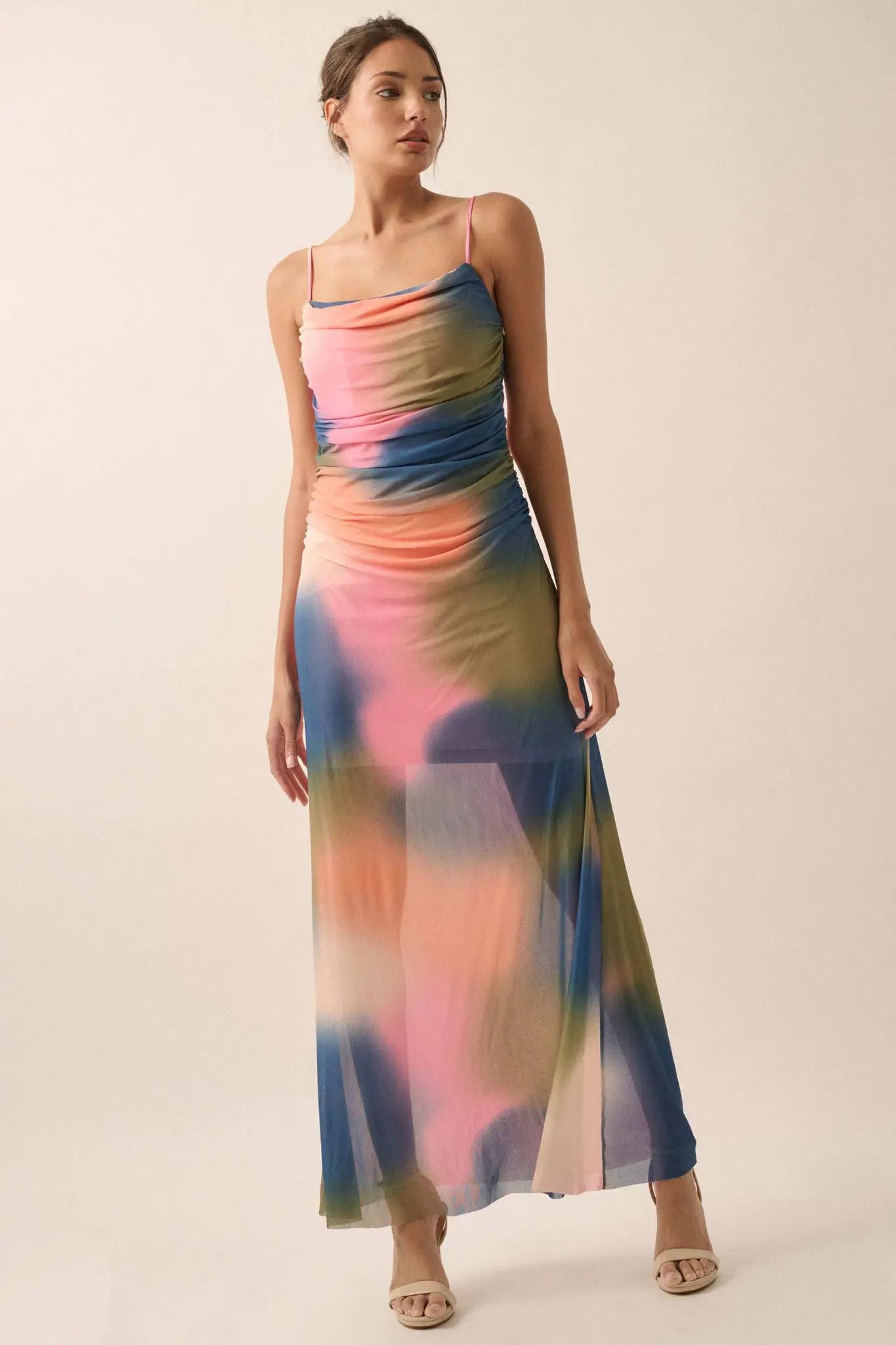 True Colors Tie-Dye Mesh Ruched Corset Maxi Dress - ShopPromesa