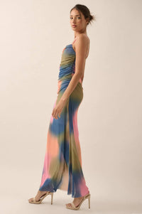 True Colors Tie-Dye Mesh Ruched Corset Maxi Dress - ShopPromesa
