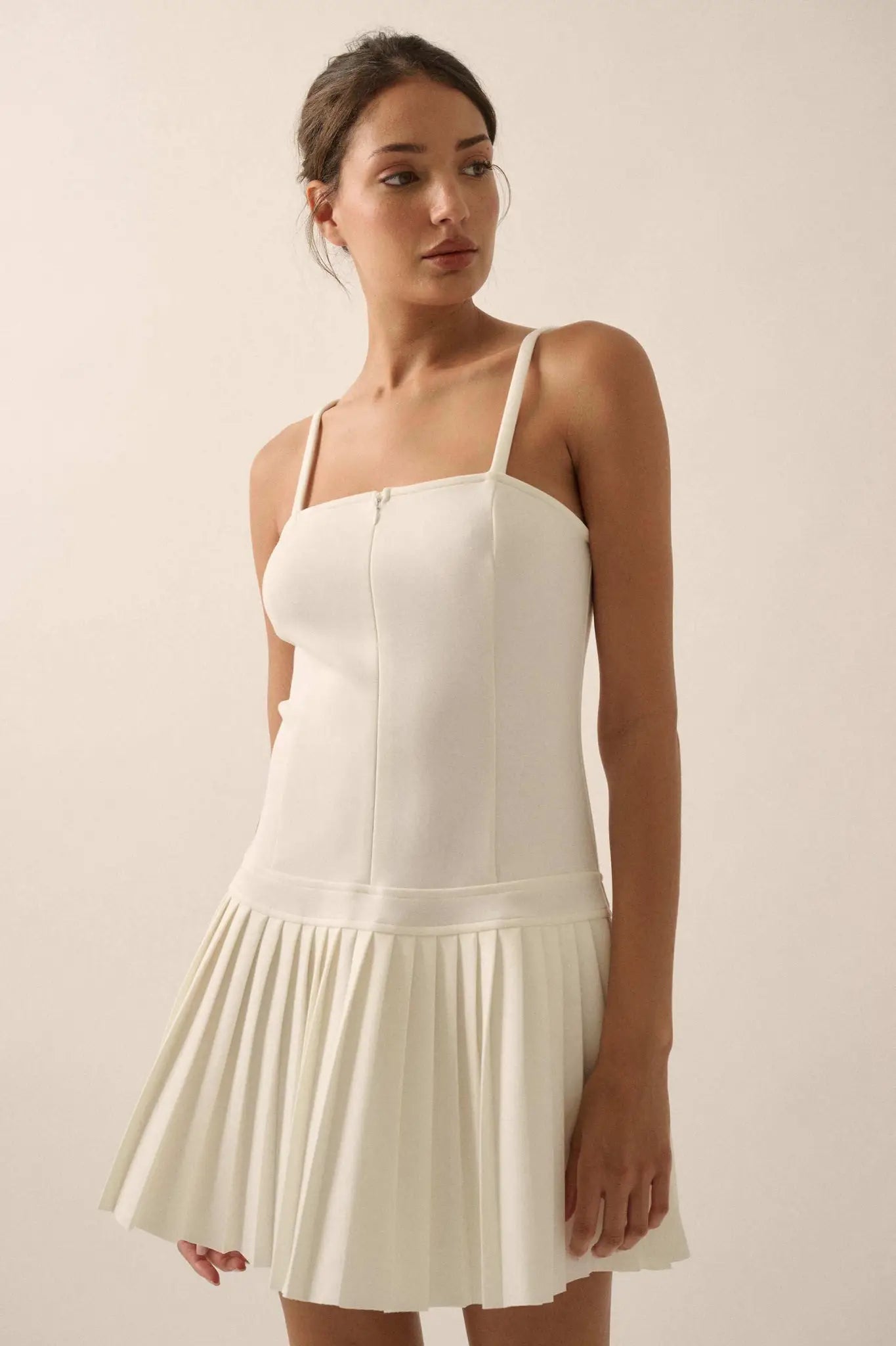 Premium Scuba Zip-Front Pleated Mini Dress - ShopPromesa
