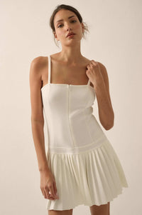 Premium Scuba Zip-Front Pleated Mini Dress - ShopPromesa
