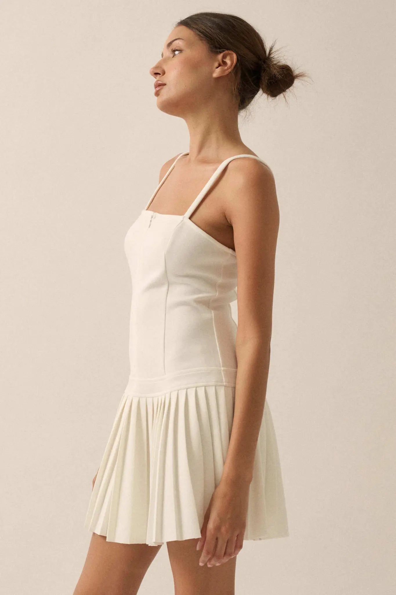 Premium Scuba Zip-Front Pleated Mini Dress