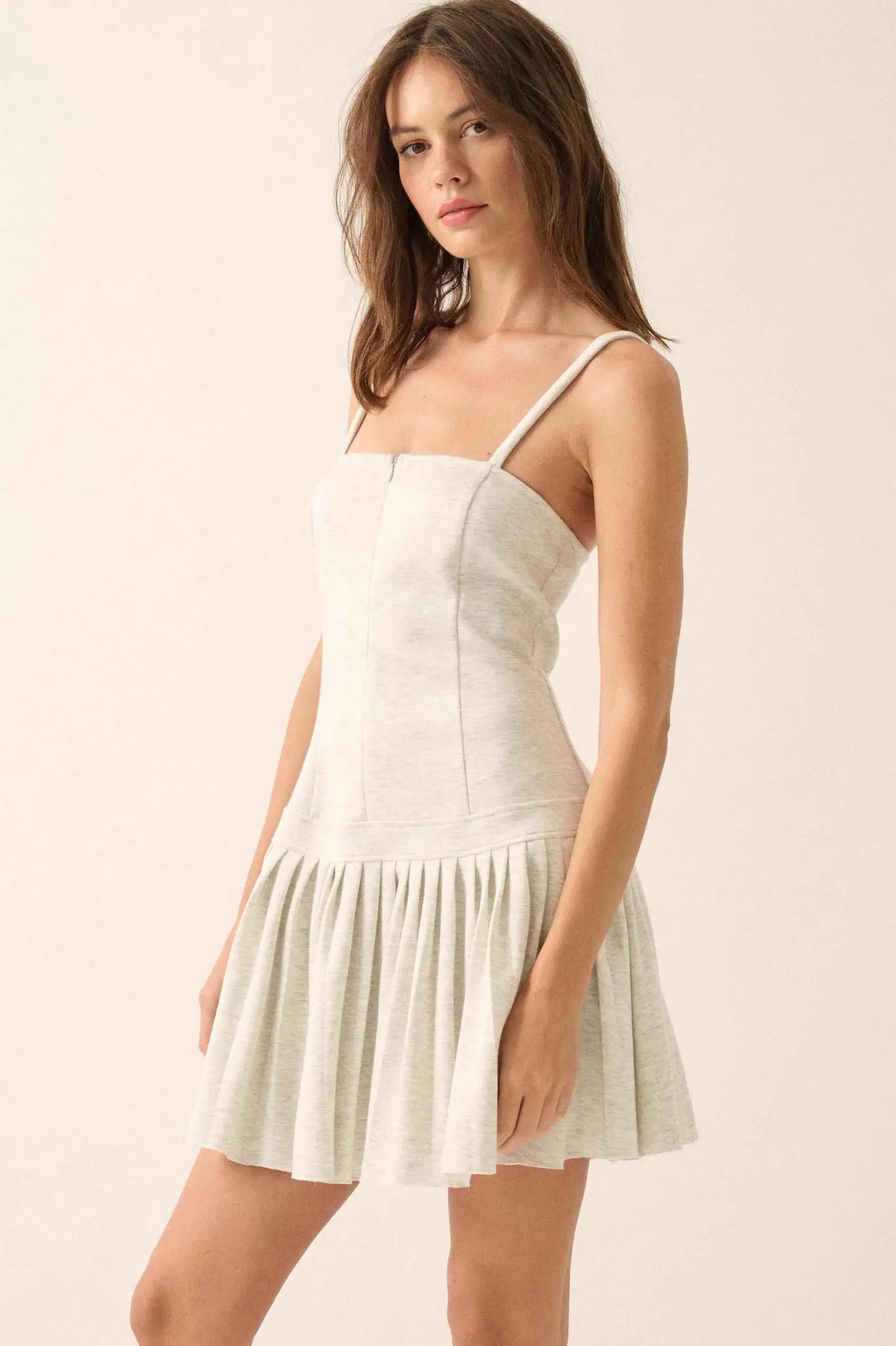 Premium Scuba Zip-Front Pleated Mini Dress - ShopPromesa