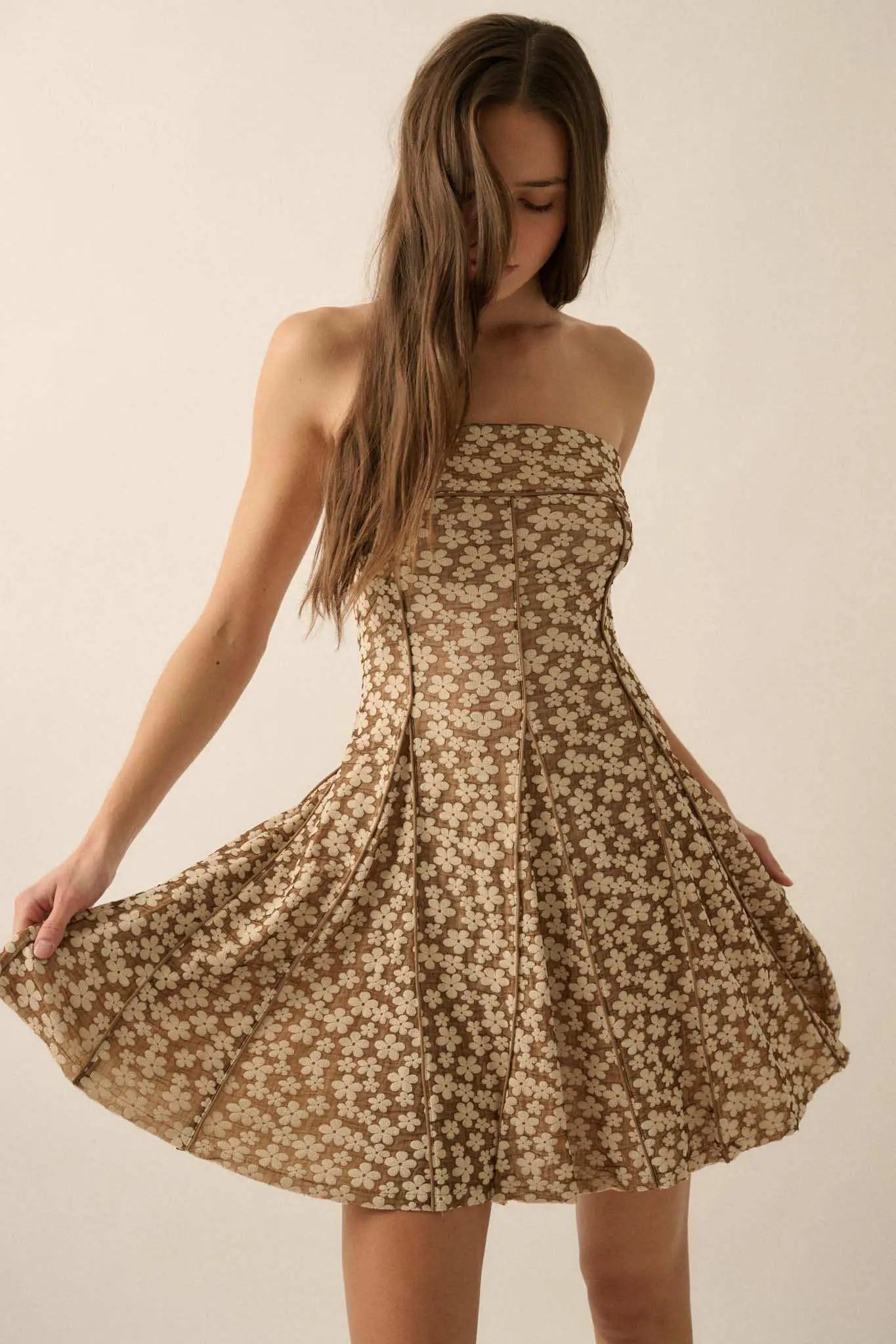 Grown Girl Strapless Floral Godet Mini Dress Grown Girl Strapless Floral Godet Mini Dress