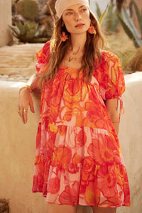 Exotic Blooms Floral Chiffon Babydoll Mini Dress - ShopPromesa