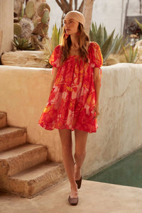 Exotic Blooms Floral Chiffon Babydoll Mini Dress - ShopPromesa