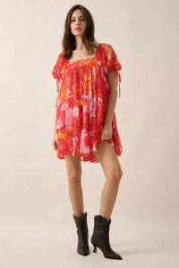 Exotic Blooms Floral Chiffon Babydoll Mini Dress - ShopPromesa