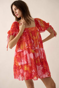 Exotic Blooms Floral Chiffon Babydoll Mini Dress - ShopPromesa