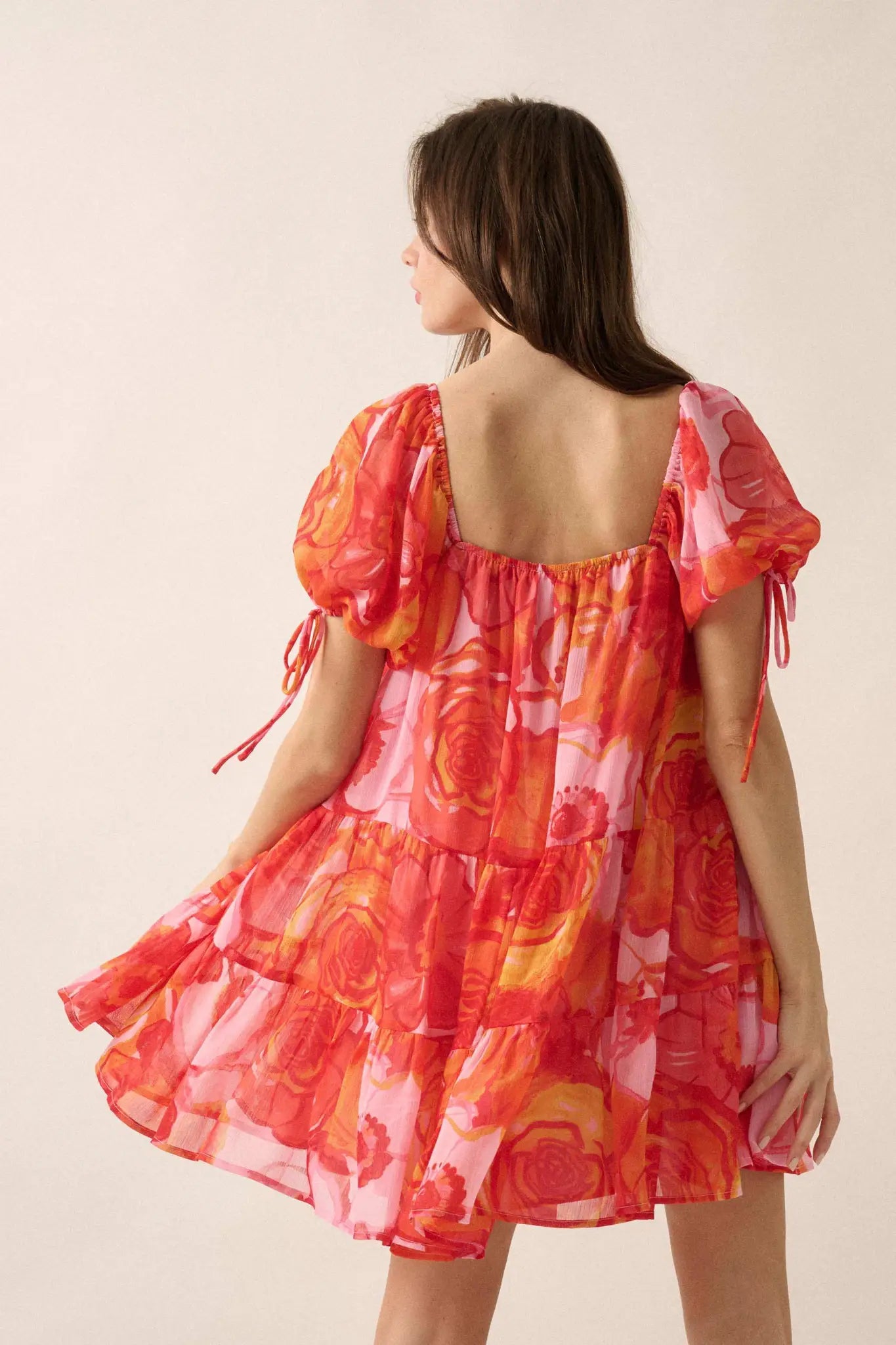 Exotic Blooms Floral Chiffon Babydoll Mini Dress - ShopPromesa