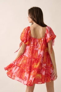 Exotic Blooms Floral Chiffon Babydoll Mini Dress - ShopPromesa