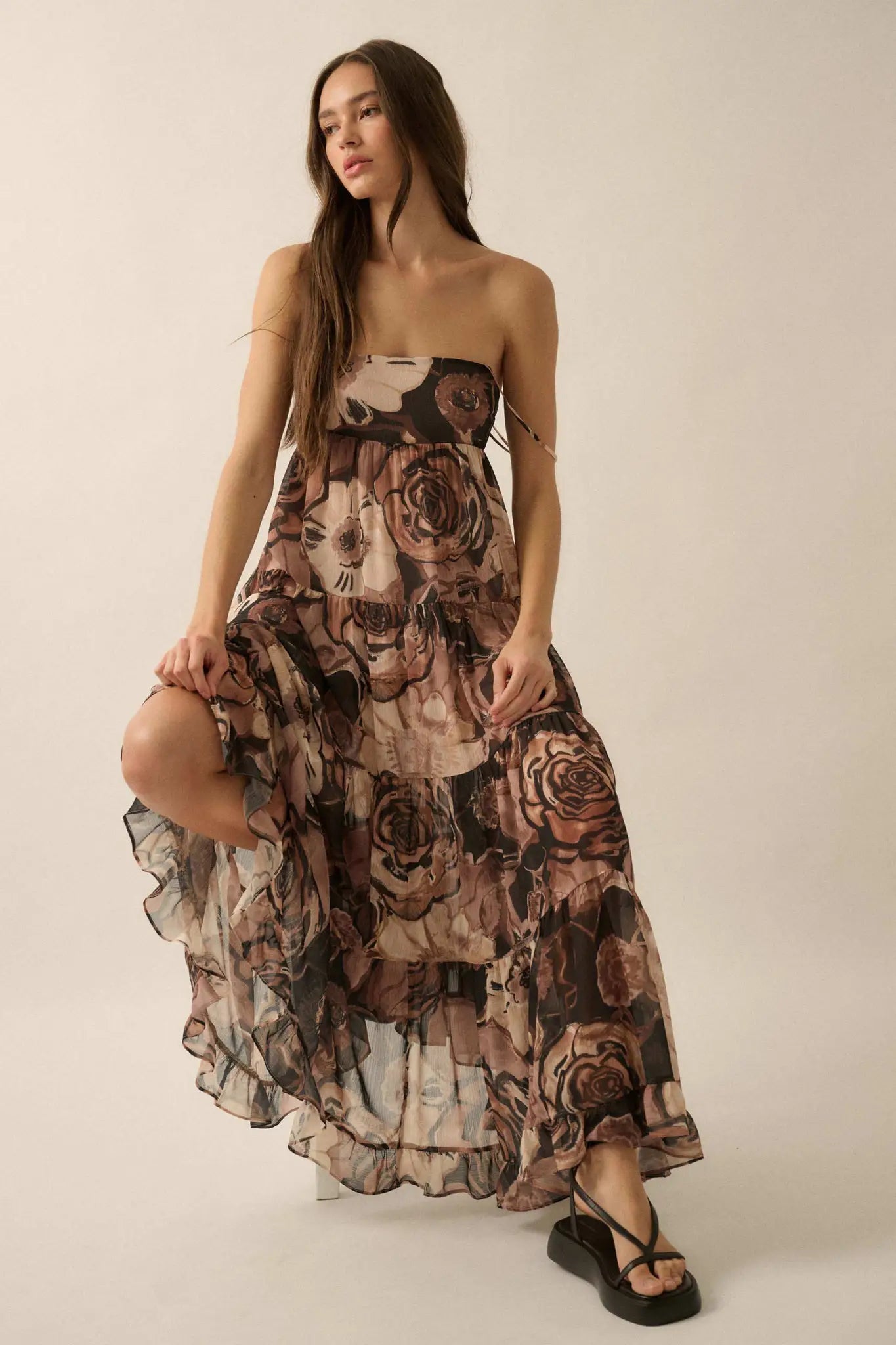 Blooming Bliss Floral Chiffon Tiered Maxi Dress - ShopPromesa