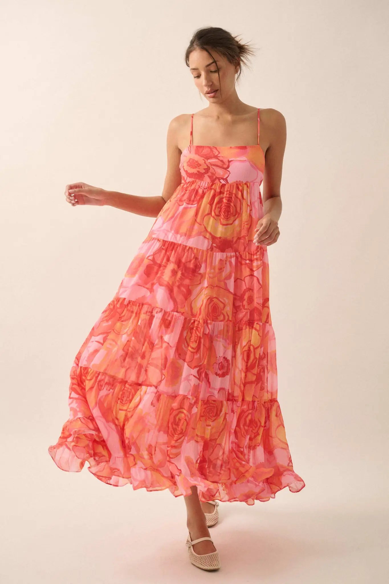 Blooming Bliss Floral Chiffon Tiered Maxi Dress Black / L Blooming Bliss Floral Chiffon Tiered Maxi Dress Black / L