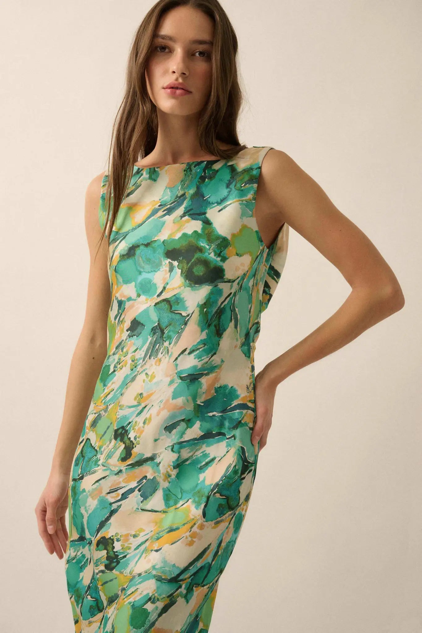 In Dreams Abstract-Print Satin Cowl-Back Maxi Dress - ShopPromesa
