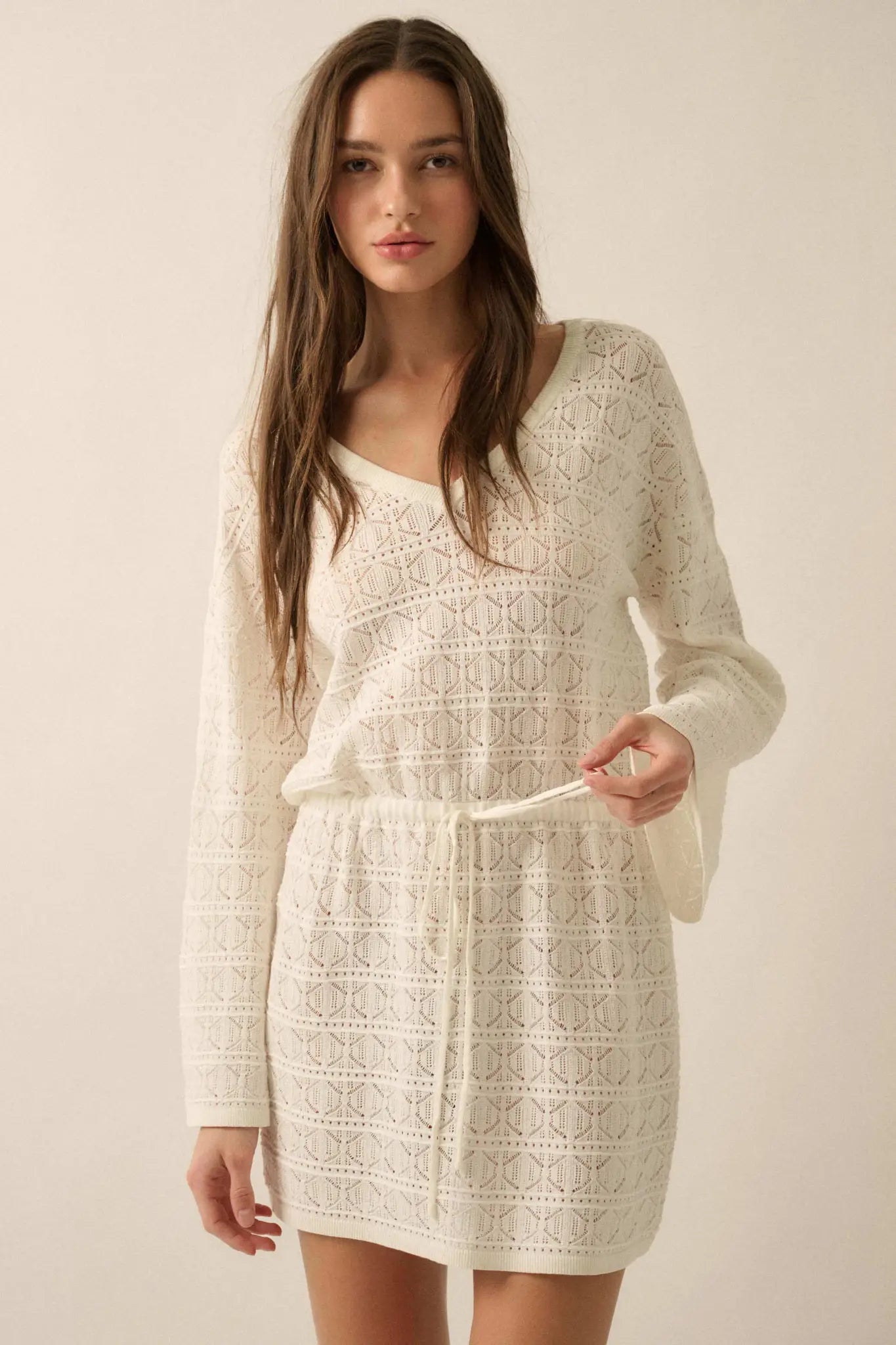 No Worries Pointelle Crochet-Knit Mini Dress - ShopPromesa