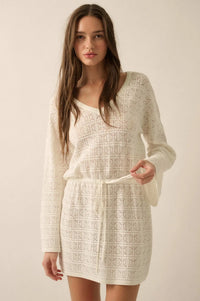 No Worries Pointelle Crochet-Knit Mini Dress - ShopPromesa