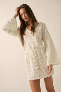 No Worries Pointelle Crochet-Knit Mini Dress - ShopPromesa