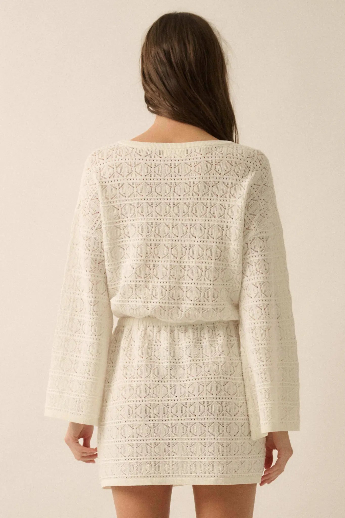 crochet pointelle dress No Worries Pointelle Crochet-Knit Mini Dress Stone / M
