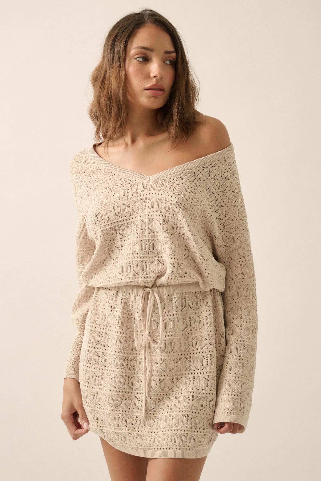 No Worries Pointelle Crochet-Knit Mini Dress - ShopPromesa