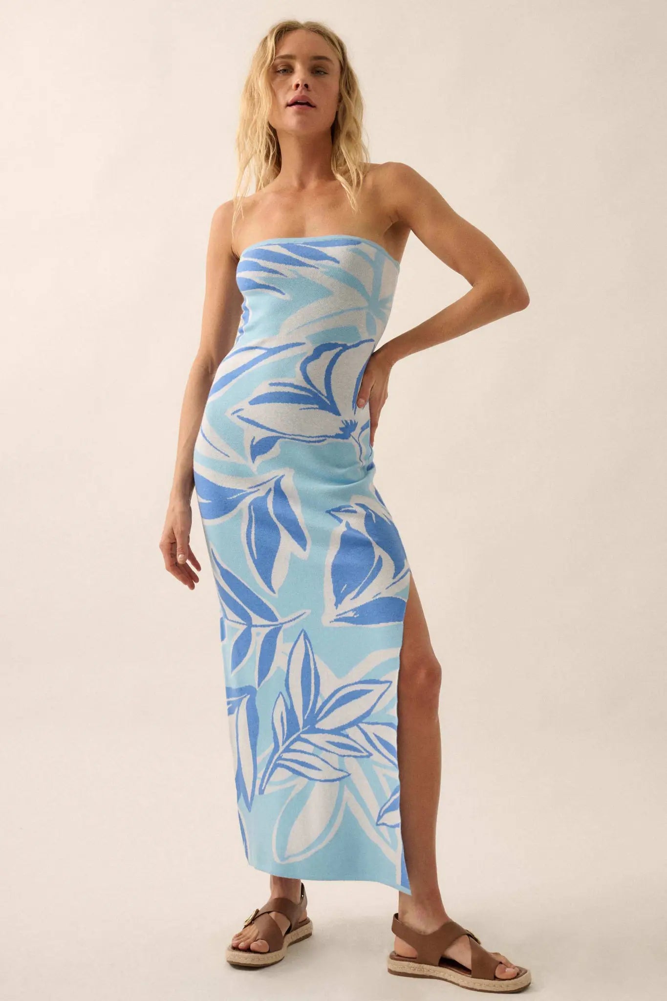 Tropical Chill Floral Strapless Maxi Sweater Dress - ShopPromesa