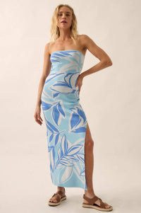 Tropical Chill Floral Strapless Maxi Sweater Dress - ShopPromesa