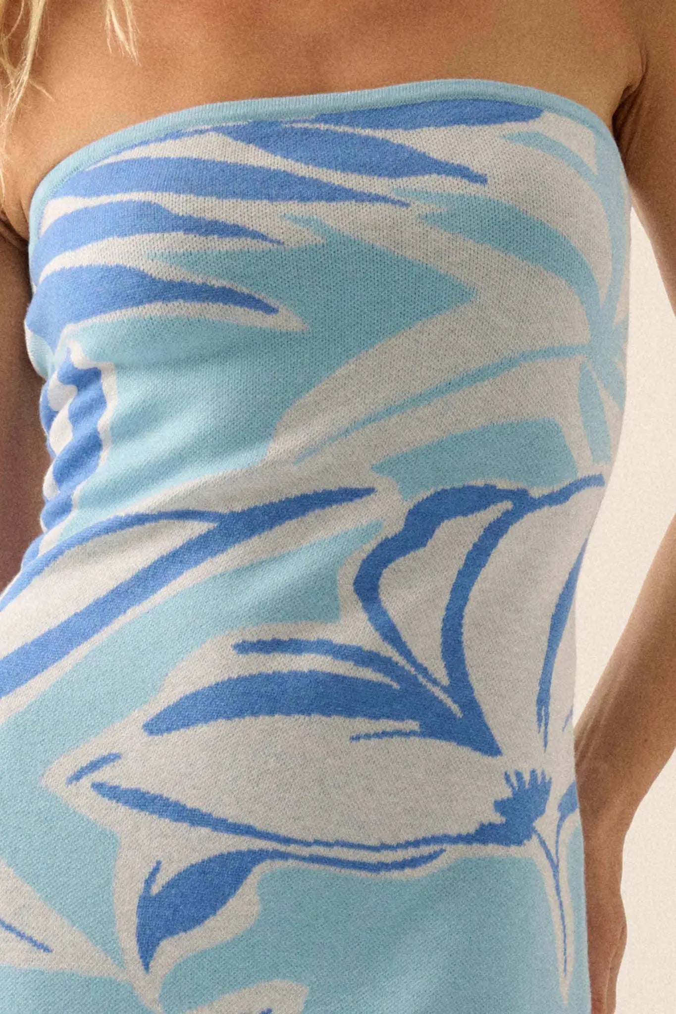 Tropical Chill Floral Strapless Maxi Sweater Dress - ShopPromesa